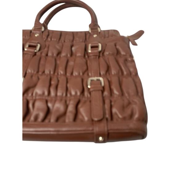 Vintage 1990s Brown Faux Leather Satchel Tote Handbag Silvertone Hardware - Picture 3 of 8